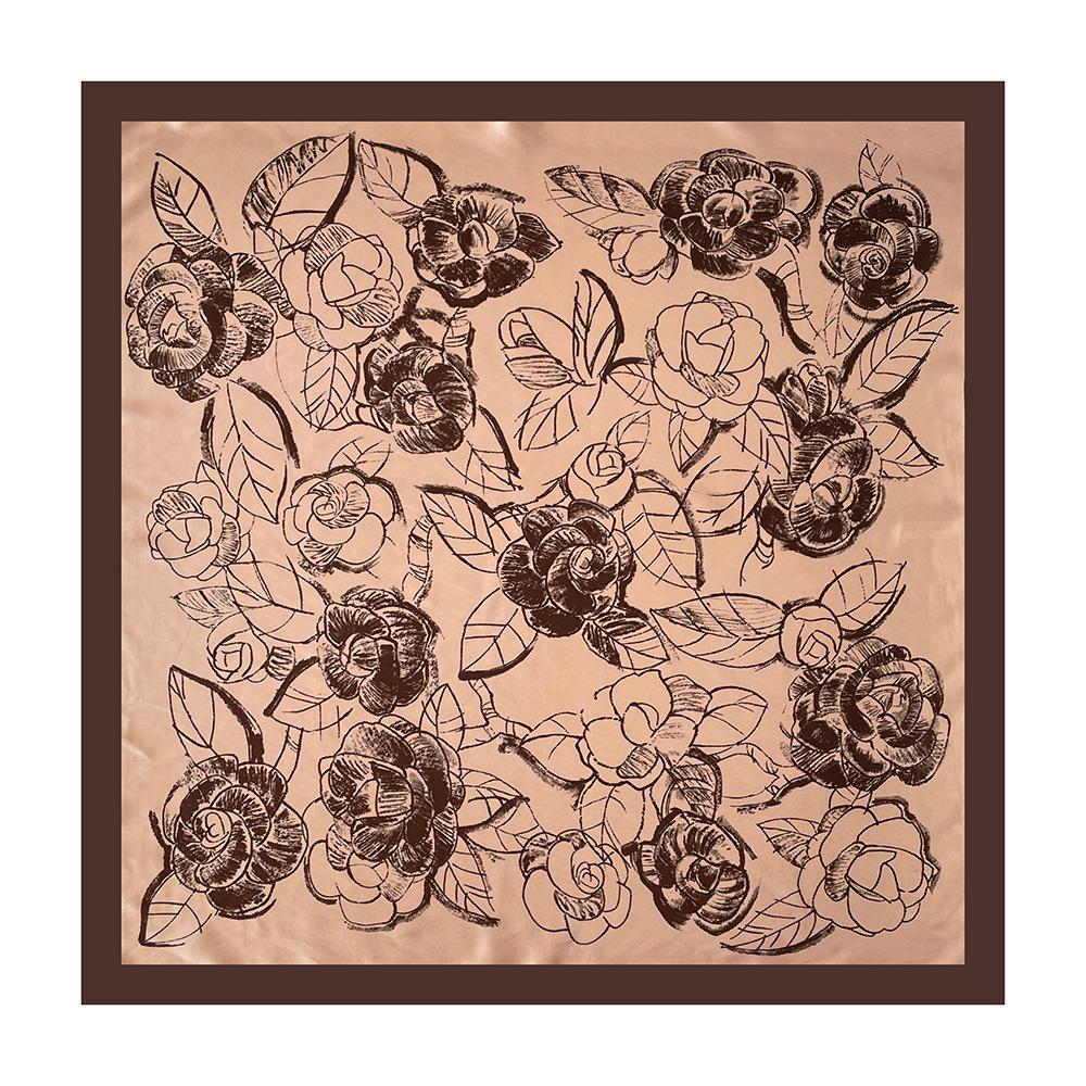 90cm Rayon Satin Scarf – Camellia Print Headscarf: A Trendy, Versatile Shawl for Women