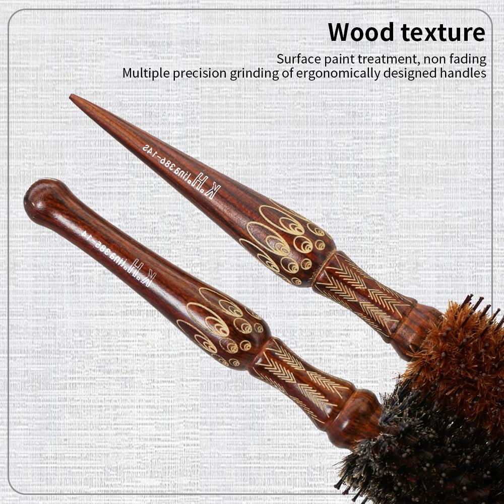 Natural Wooden Bristle Hair Round Brush Hair Roller Brush Hairdressing Anti Static Professional Barber Hair Comb Styling Tools