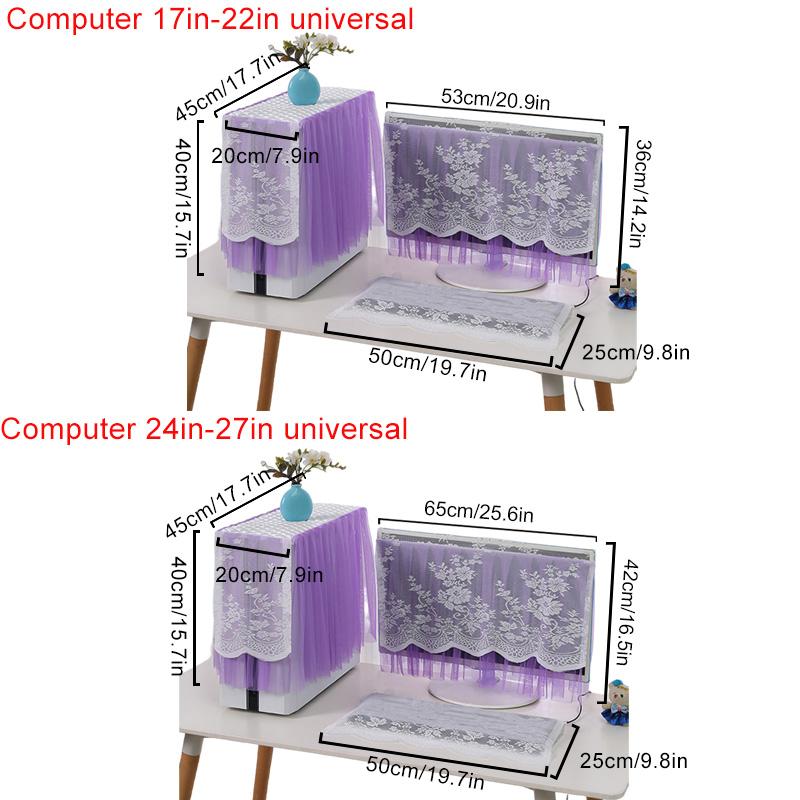 3Pcs Keyboard 17 24 27inch LCD Monitor Protective Dustproof PC Host Machine Universal Dust Cover Desktop Computer Lace Fabric
