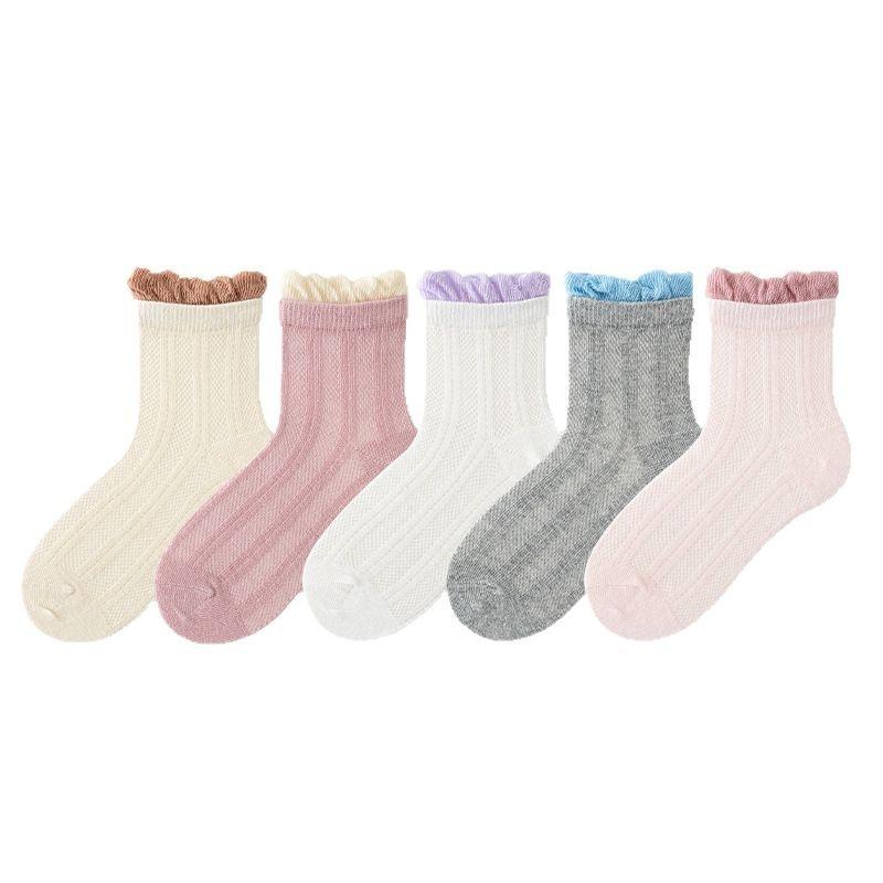 

5 пар/комплект детские носки с кружевом в стиле пэчворк для девочек, летние сетчатые носки принцессы, милые носки конфетных цветов, дышащие тонкие детские хлопковые носки XL(9-12y) разноцветный