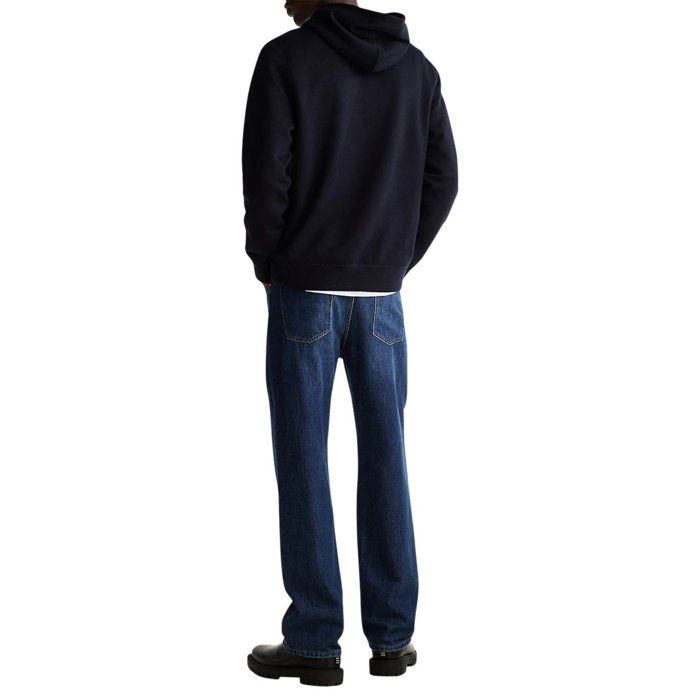 Sweat marine uni à coupe droite avec col à capuche et lien blanc