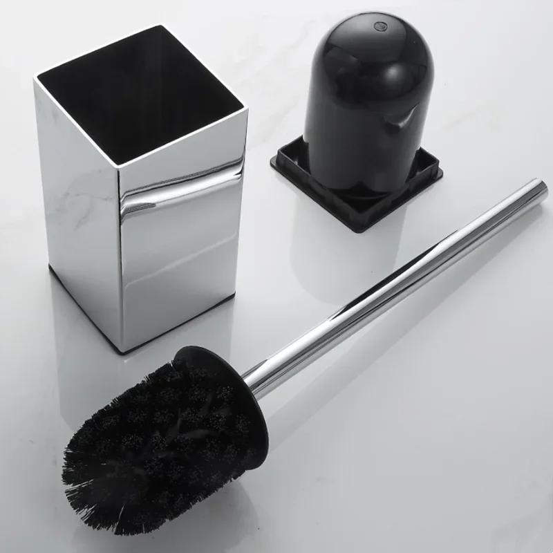 Stainless Steel Toilet Brush Holder Set Black Square Cleaning Tool Durable Vertical Toilet Brush Bathroom Cleaning Accessories