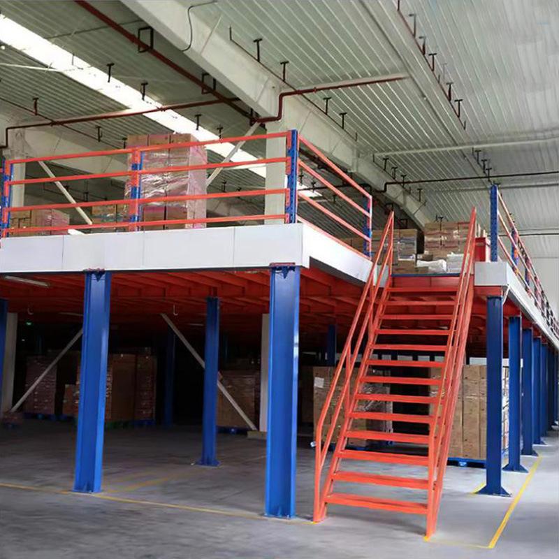 Heavy-Duty Two-Tier Steel Loft Shelving for Warehouse Storage