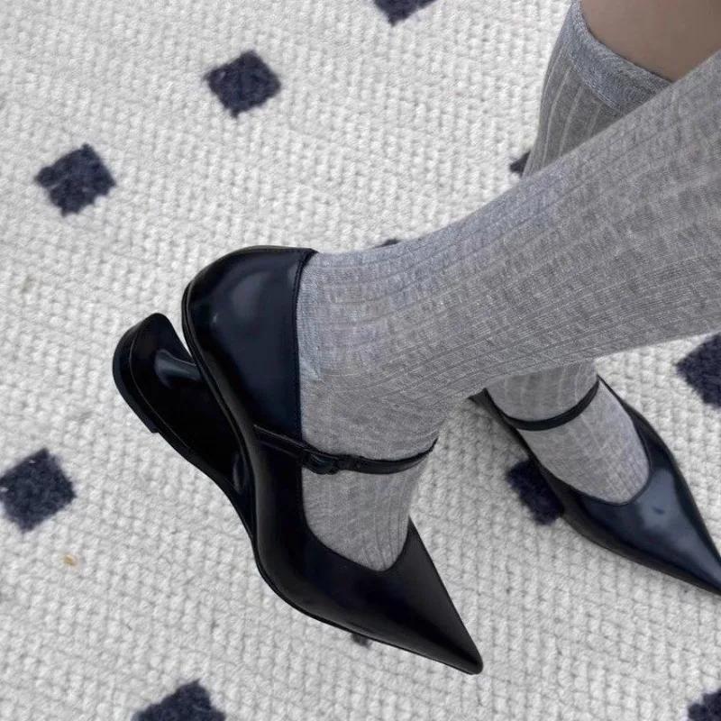 Fashion Mary Jane Shoes Special-Shaped Suspension Heel Pointed Toe High Heels Women's Four Seasons Non-Tired Foot Single Shoes