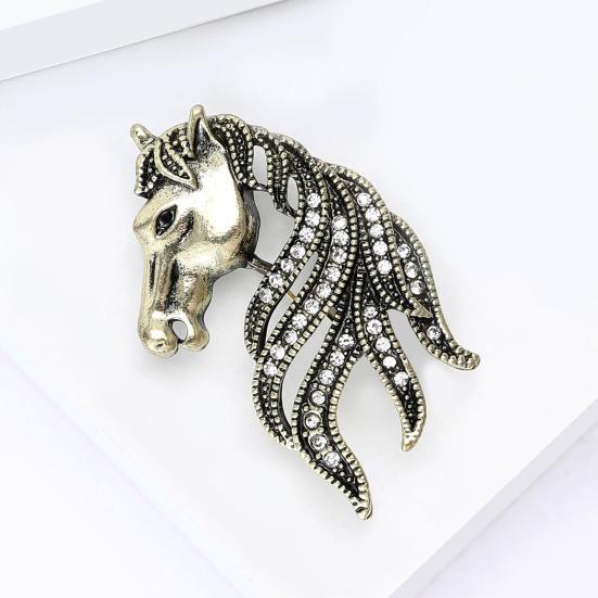 Retro Horse Head Brooch Rhinestone Horse Lapel Pin Vintage Style Alloy Horse Brooch Pin Outfit Accessory for Men Women Coat Shirt Hat