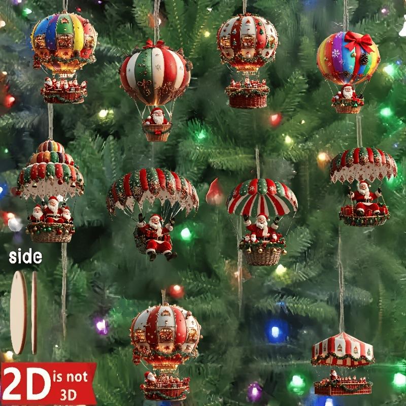 

10PCS/Set Wooden Hot Air Balloon Santa Claus 2D Flat Wooden Pendant Christmas Tree Decoration New Year Party Gift Decor