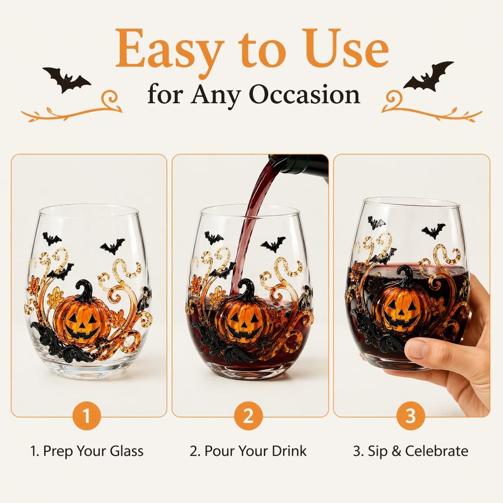 350ML Halloween Pumpkin Bat Wine Glass Transparent