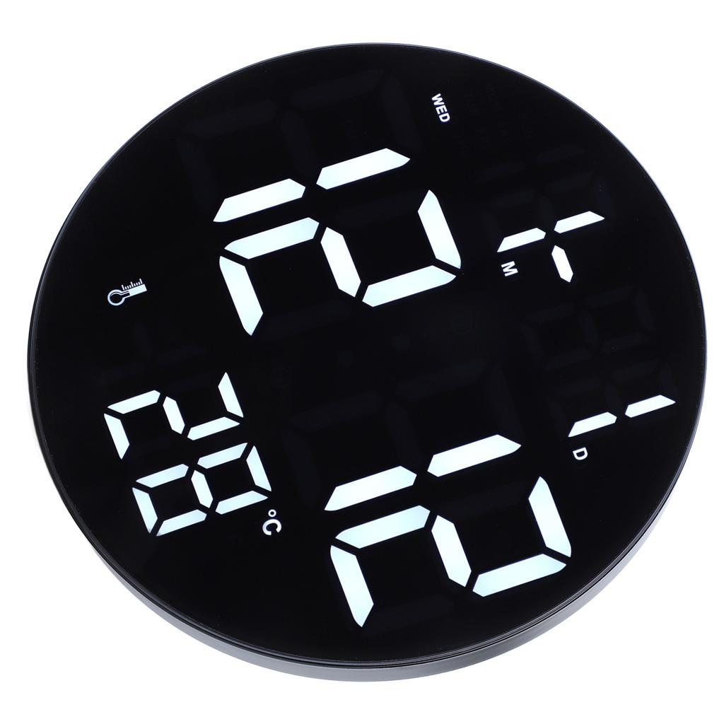 Round Digital Wall Clock 12 24Hr USB Powered Silent Modern LED Wall Clock for Living Room Bedroom