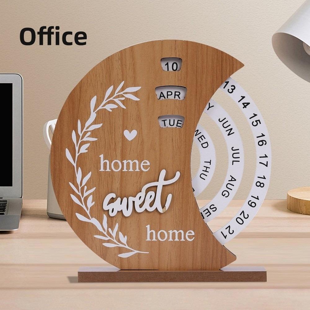 Aesthetic Wooden Perpetual Calendar Reusable Rotatable Desk Ornament  Room