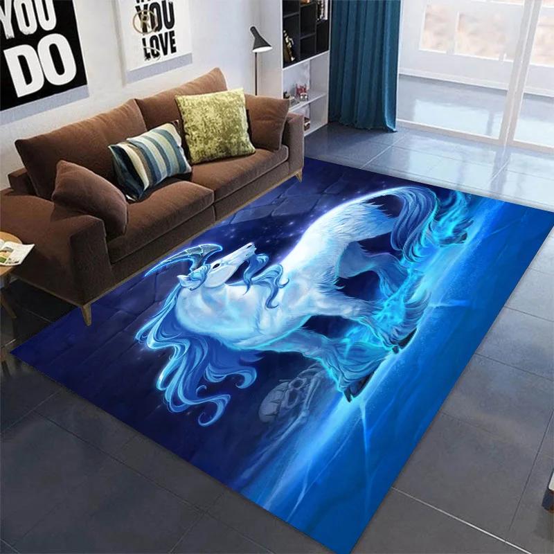 3D Printed Horse Carpets Kids Bedroom Large Animal Area Rugs for Living Room Anti-slip Child Game Soft Floor Mat Home Decoration