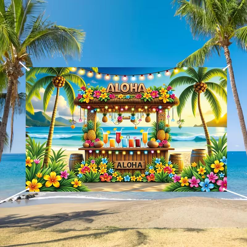 Bannière Tiki Bar ALOHA 2D pour Décoration de Fête sur le Thème Hawaïen