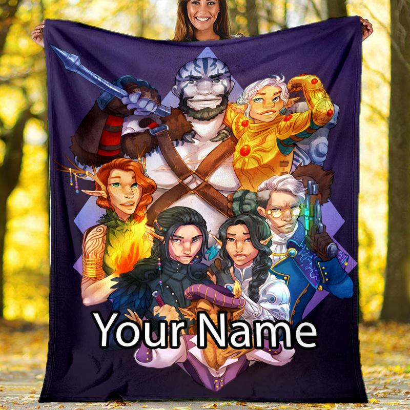 Custom Name Vox Machina Theme Printed Blanket - Perfect for Couch, Bed, Travel & Outdoor Use | Machine Washable, Cozy & Durable.