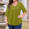 Women's Fashion Large Size Solid Color V-Neck Three-quarter Sleeve Top