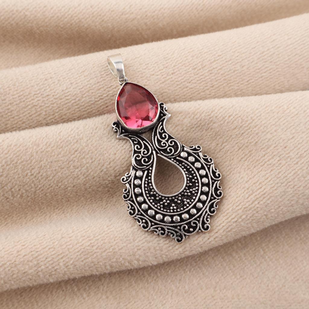 Pink Tourmaline Gemstone Designer Silver Pendant 1.8" Women Jewelry For Women CP-45-4