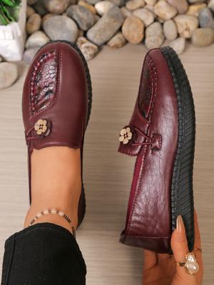 Women's Leather Flat Shoes, Spring and Autumn Women's Loafers, Classic Single-product Mother Shoes, Non-slip and Comfortable