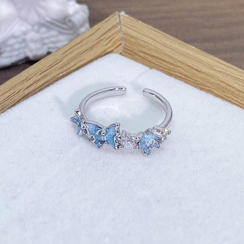 Enamel Oil Drop Flower Butterfly Opening Ring Niche Design Light Luxury High Sense Zircon Personality Ring Woman
