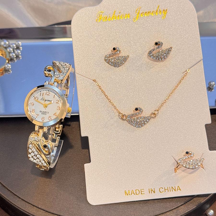

Luxury Pearl Swan Diamond Bracelet Watch Four-piece Gift Necklace Earrings Quartz Watch