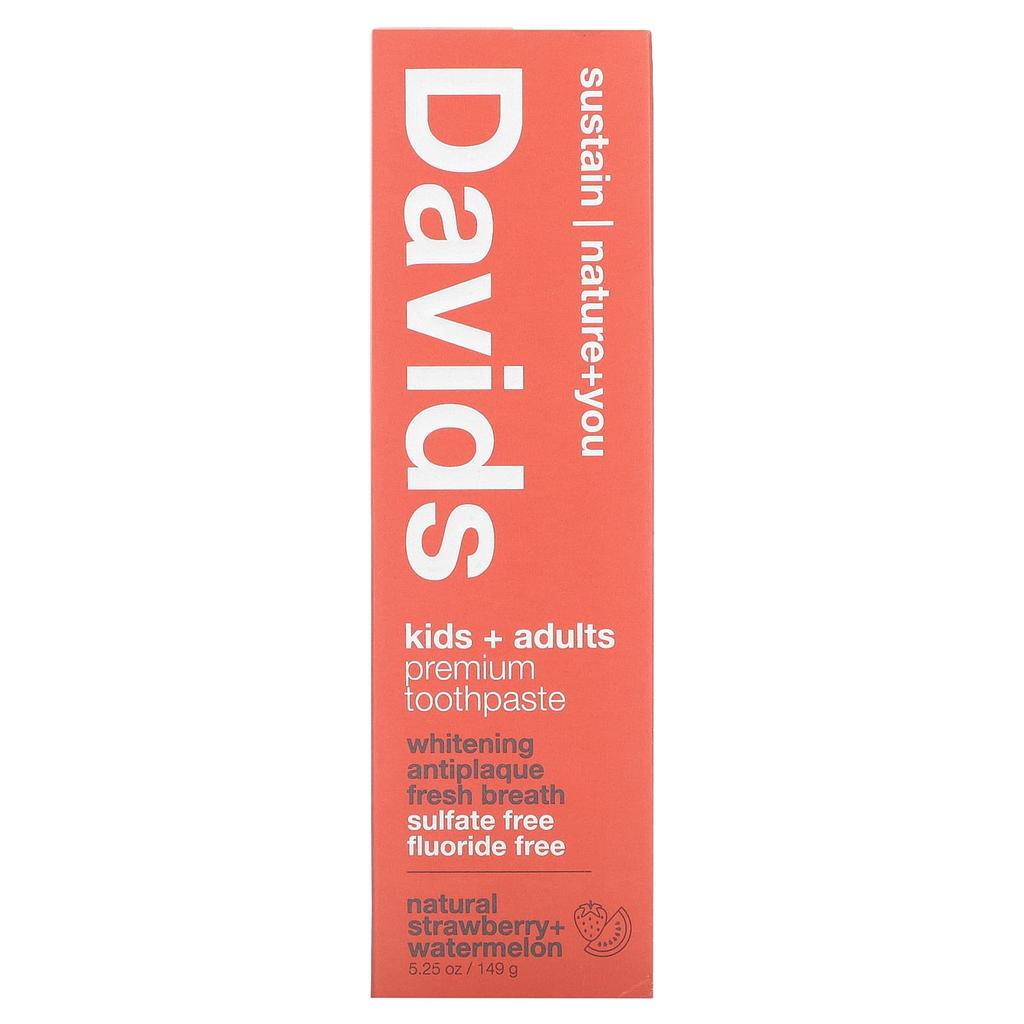 Dentifrice Davids Premium, enfants et adultes, saveur naturelle fraise et pastèque, 150 ml (149g)