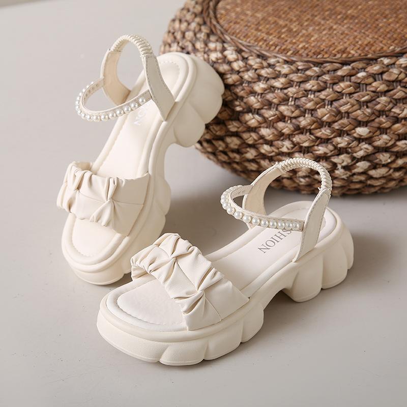 Sandals Popular 2025 New Summer Fairy Wind Pearl Pleated Beach Platform Casual with Skirt Platform Sandals