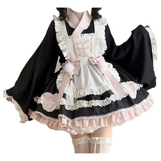 XHSUKADO Nurse Outfit 4-Piece Set One-Piece Womens Spring Summer Autumn Kimono Yukata Costume Cosplay Princess Sleeve Top Mini Skirt Apron Ribbon Maid