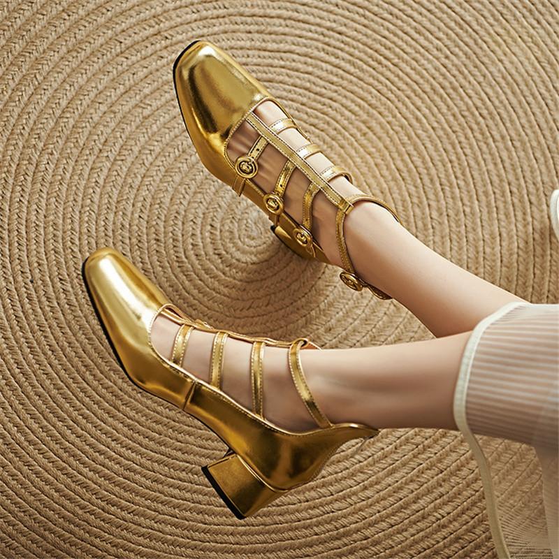 Fashion New Spring/summer PU Leather Mary Jane Dance Shoes for Women Fashion Gladiator Shoes Women Chunky Heels Square Toe Women Pumps