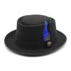 Men'S And Women'S Woolen Top Hats, Bowler Woolen Top Hats, Gentleman'S Jazz Hats, Black And Blue Feathers Czy-224