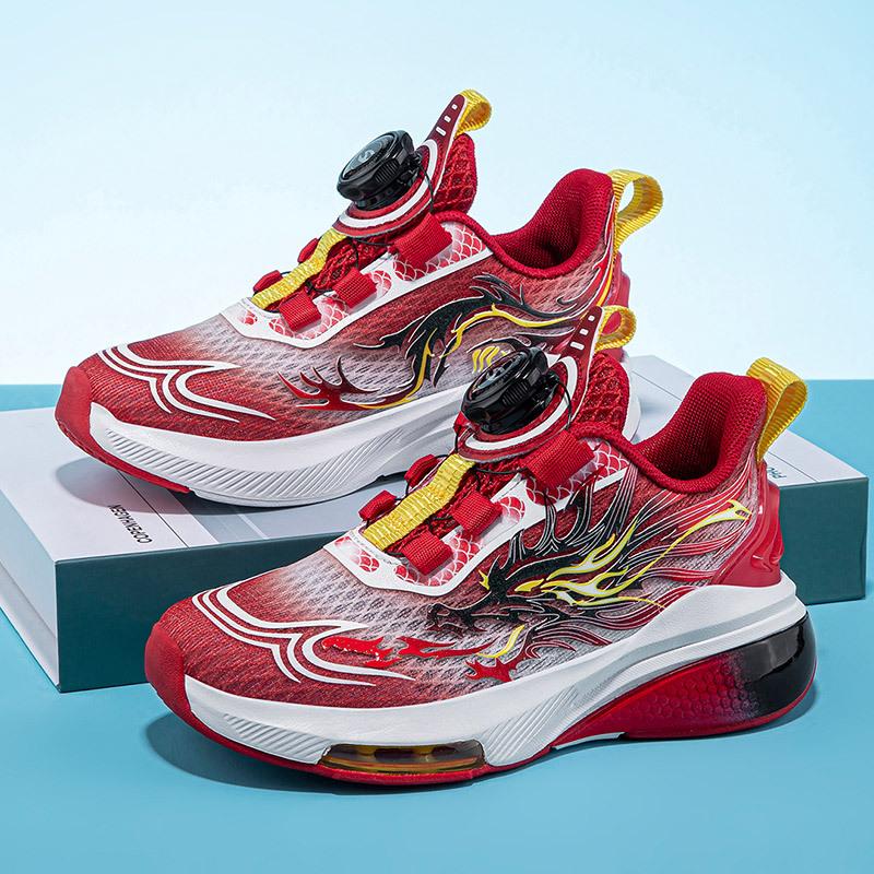 

HOBIBEAR, китайская красная сетчатая обувь на пуговицах для мальчиков, спортивная обувь с двойной сеткой, повседневная обувь для девочек