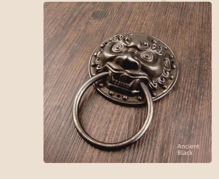 Türklopfergriff im Antik-Stil Löwen- & Tigerkopf - Kupferner Zugring für doppelte hölzerne Hoftüren