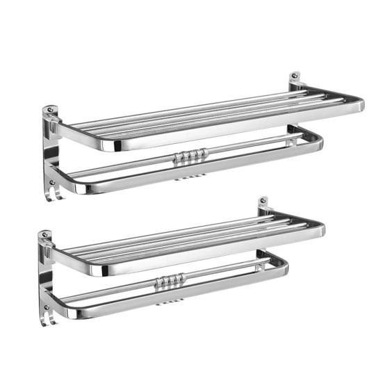 Towel Rack Foldable Towel Shelf with Movable Hooks Rustproof Wall