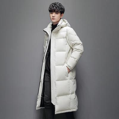 Men's Winter Knee-length Long White Duck Hooded Down Jacket Youth Outdoor Activities Warm Coat