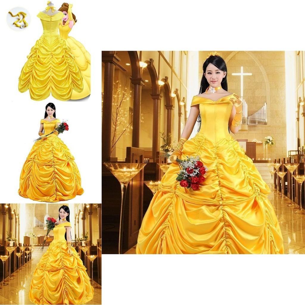 Elegant Fairytale Beauty And The Beast Princess Belle Cosplay Costume Dress For Women