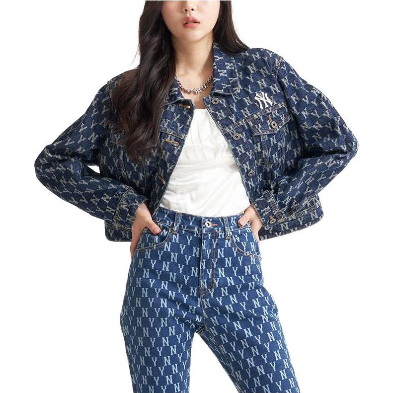 MLB Old Flower Official Windbreaker Casual Denim Jacket Women Jackets Blue 3FDKM0321-1