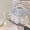 Girls Summer Cream Blue Lace Short Sleeve Top With Ballet Ruffle Skirt Set Baby Toddler Outfit