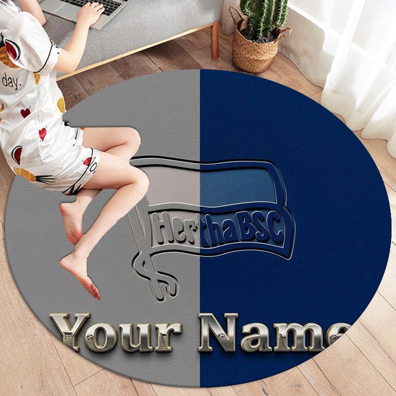 Hertha BSC Custom Name Round Area Rug,Carpet Rug for Living Room Bedroom Sofa Playroom Decor,Non-slip Floor Mat
