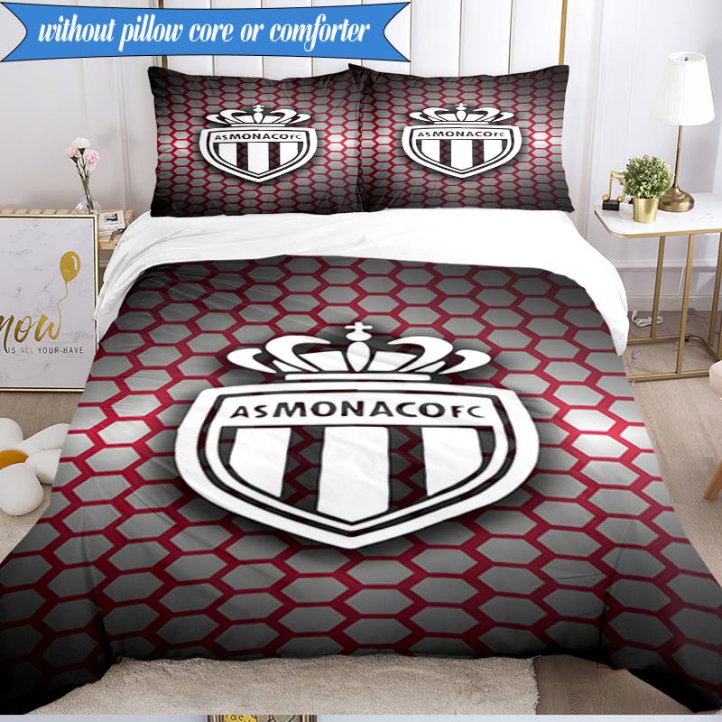 3PCS Monaco Football Club Printed Soft Bedding Set,Including 1pc Duvet Cover And 2pcs Pillowcases Perfect for Bedroom, Dormitory, Fan Gift