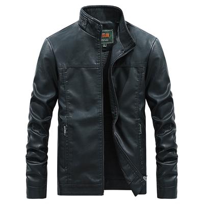 Autumn Solid Color Stand-up Collar PU Leather Jacket, Loose Casual Motorcycle Suit Thickened Jacket