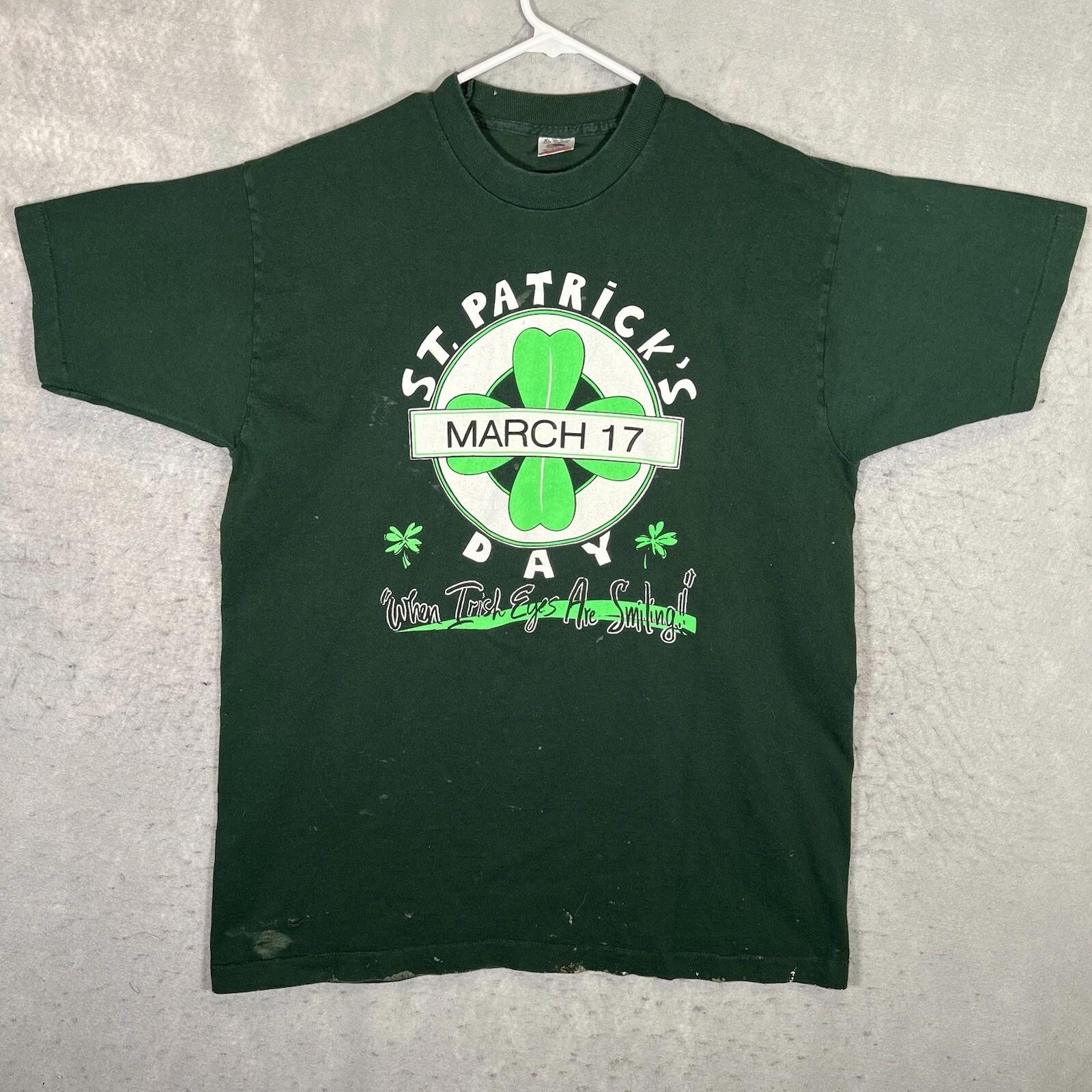 

Vintage 90s Stt Patricks Day March 17th T Shirt Adult XL Green Made In USA Mens M