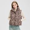 Mode Leopardenmuster Kurze Weste Stehkragen Warm Ärmellose Jacke Damen Oberbekleidung Herbst Winter