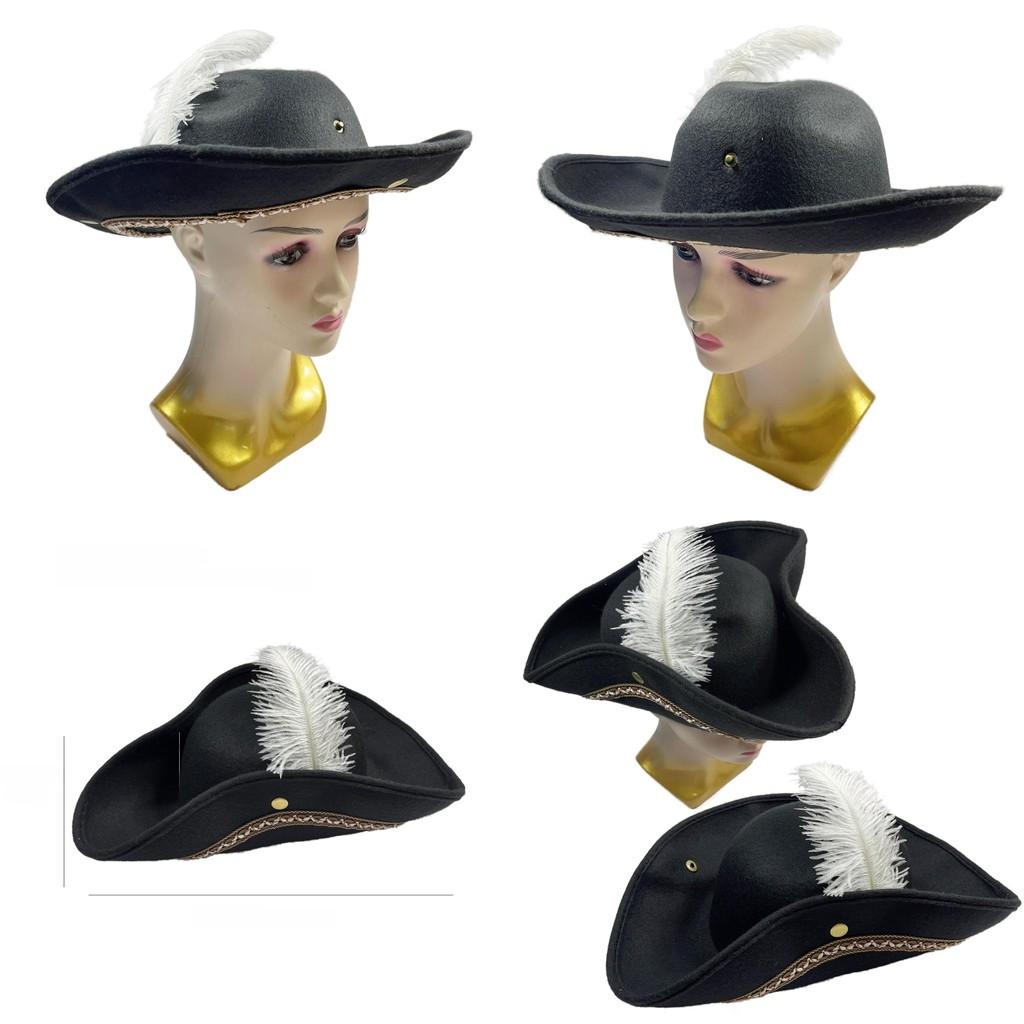 White Feather Pirate Hat Half Handcrafted Design For Halloween Party Cosplay