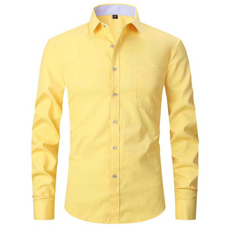 Autumn Men's French Shirt Business Dress Long Sleeve White Shirt Solid Color Twill Shirt