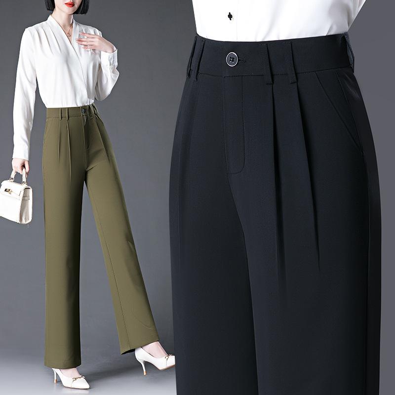 Classic Versatile Wide Leg Pants Women'S Spring And Autumn New Fashion High Waist Temperament Commuter Professional Casual Straight Suit Pants