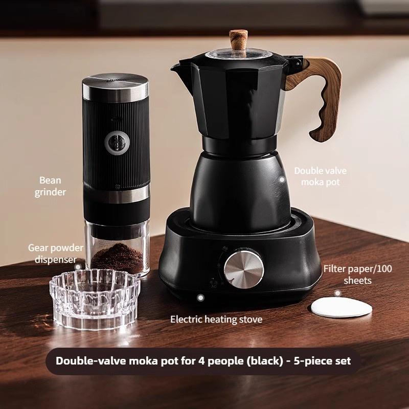 Double Valve Mocha Pot Household Small Hand Cranked Italian Coffee Machine Outdoor Electric Stove Coffee Pot Set