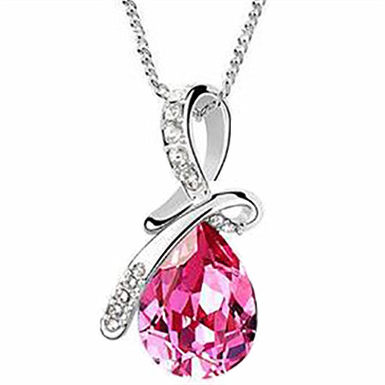 Korean Style Silver Plated Necklace with Water Drop Angel Tear Pendant and Austrian Crystal Diamond