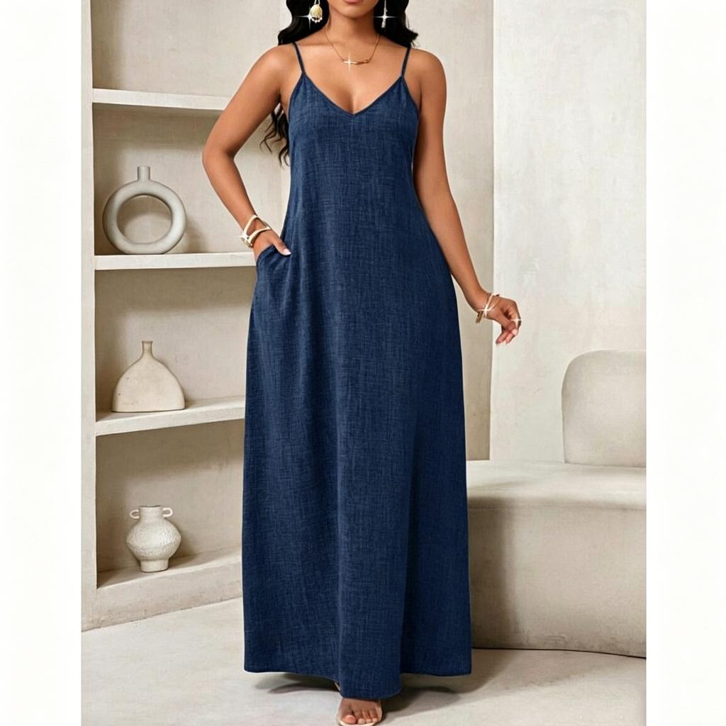 Abito a canotta senza schiena da donna senza maniche con spalline sottili abiti lunghi estivi casual per vacanze al mare vestiti lunghi estivi