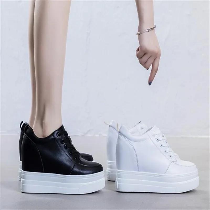 Fashion 2025 spring slope heel small white shoes female inside heighten casual single shoe platform shoes 11cm high heels womans shoes