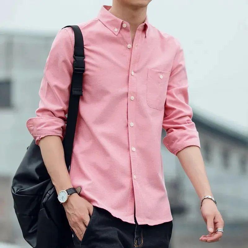 Spring Autumn Polo-neck Solid Long Sleeve Business Shirt Single Breasted Top Cardigans Men