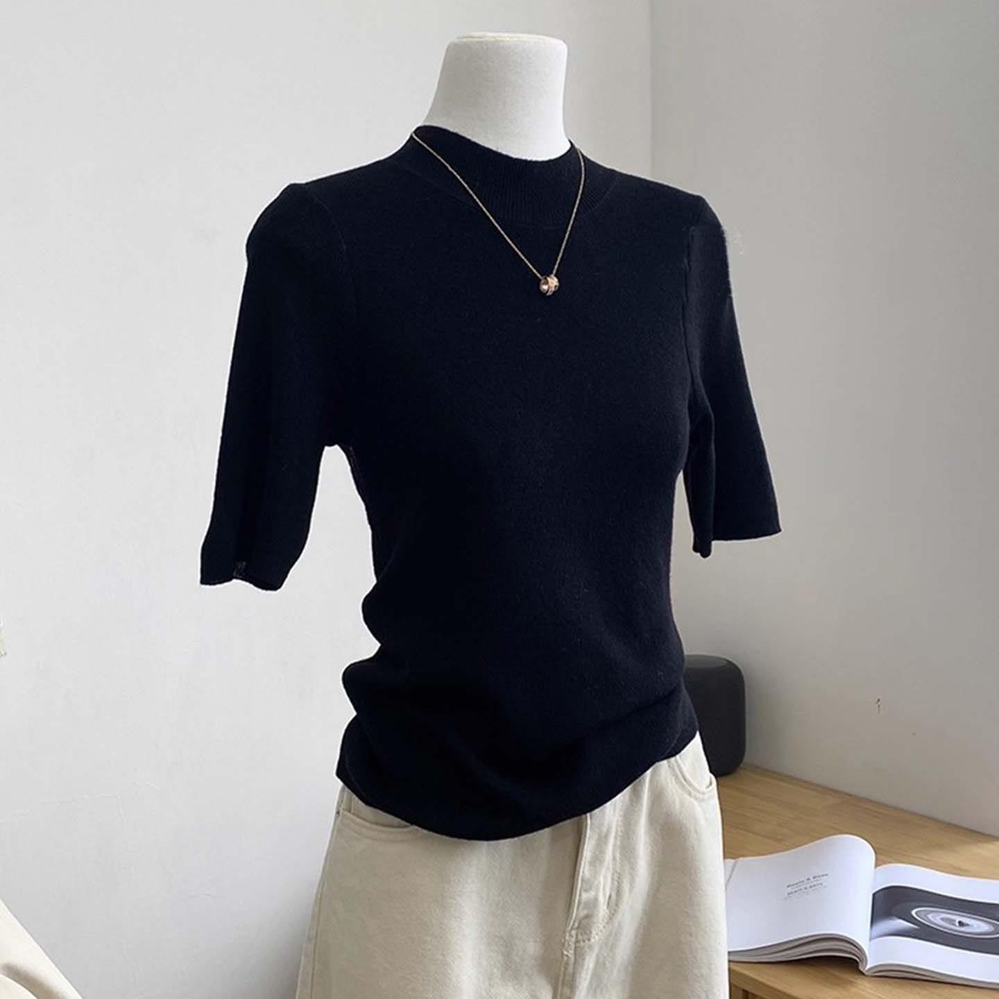 

Versatile Women s Mid-Sleeve Slimming Knitwear with Half High Neck S (85-95 jin)