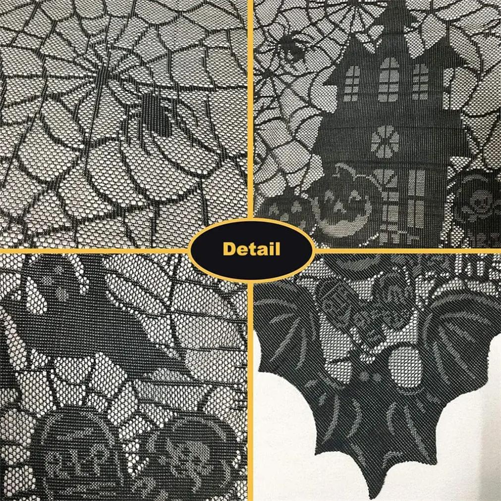 1 Pcs of Halloween Lace Tablecloth Spider Web Skull Pattern Rectangular Shape for Party Decoration Haunted House Pumpkin Design