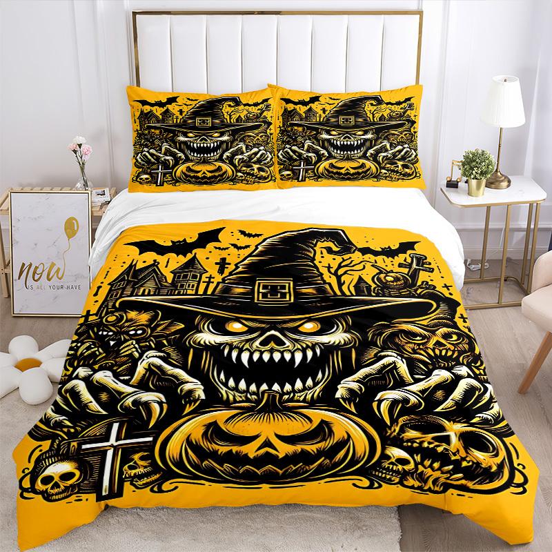 3pc Halloween Horror Cover Set - 1 Quilt Cover + 2 Pillowcases, All Seasons Bedroom Setting, Perfect for Home057