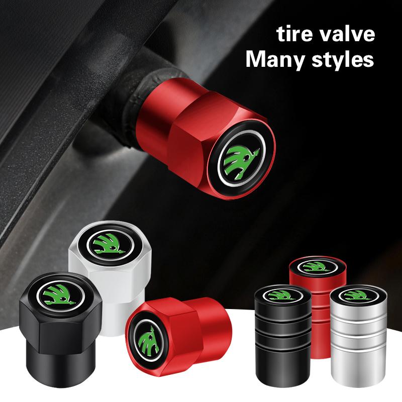 QLT4 4Pcs Car Pendant Car Wheel Tire Valve Caps Airdust Covers For Skoda Octavia Kodiaq Fabia Superb Karoq Yeti Vrs Accessories